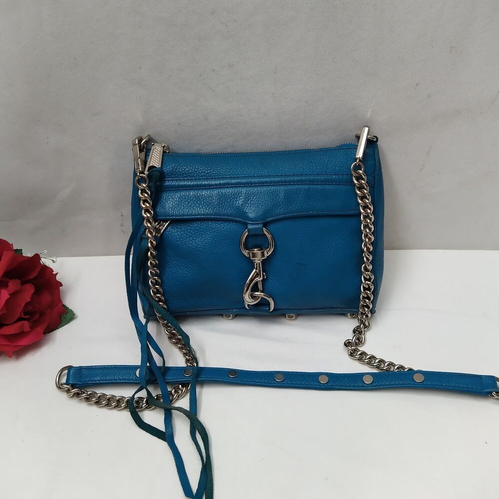 Rebecca Minkoff Blue Leather Chain Strap Zipper Closure Crossbody Bag